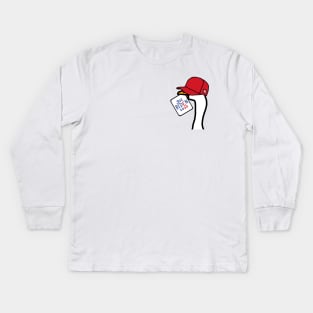 Small Portrait of a Goose with Stolen Red Hat and Joe Biden Sign Kids Long Sleeve T-Shirt